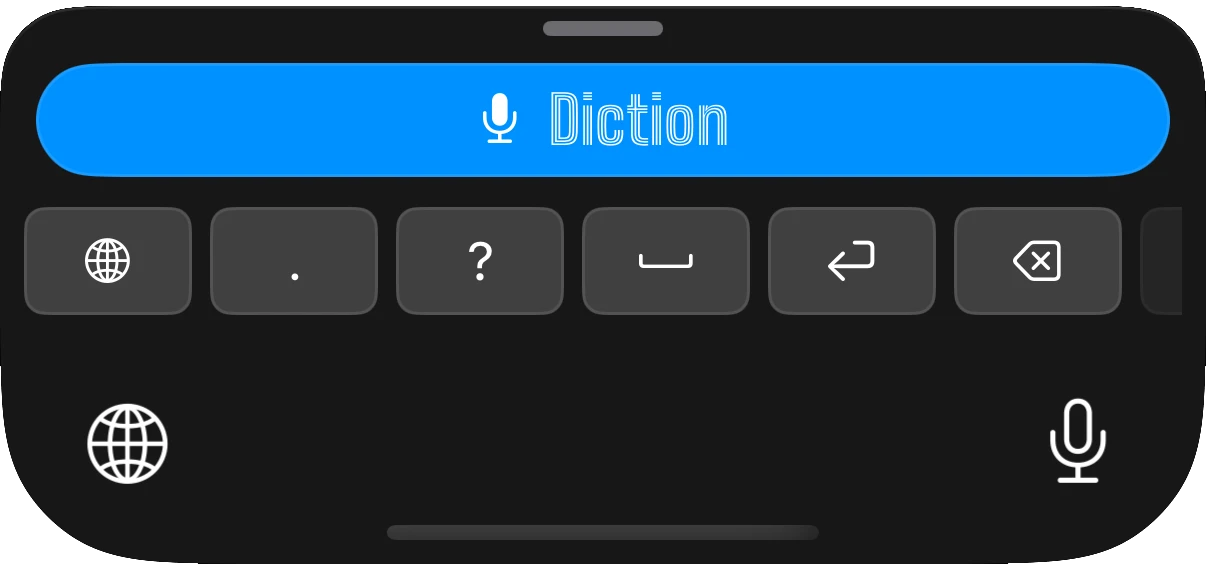 Diction keyboard, one row, dark mode